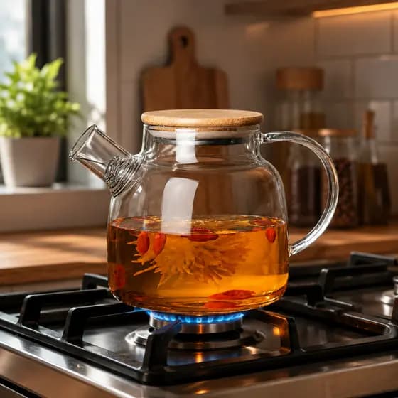 Chaleira de Vidro Borossilicato 1 Litro com Infusor Inox Tampa de Bambu para Chá e Café Premium