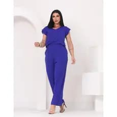 Conjunto Feminino Blusa Decote em V Manga e Calça Cintura Alta com Bolsos Moda Fashion