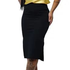 Saia Midi Feminina Cós Alto com Fenda Lateral c/ Elastano Premium Moda Fashion