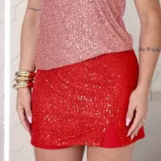 Short Saia Feminino em Paetê com Brilho Forrado Moda Festa Premium