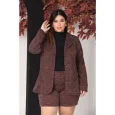 Conjunto Feminino Social Plus Size Blazer e Short Cintura Alta Elegante Premium