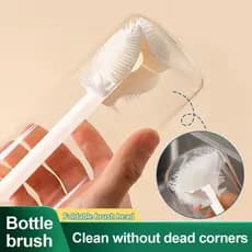 360 ° Escova De Limpeza Com Cabo Longo , Cabeça De Dobrável , De Cerdas De Silicone , Limpador De Garrafa De Leite De Vi