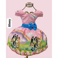 Vestido temático infantil festa aniversário da Bluey