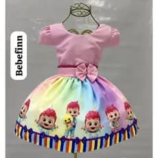 Vestido temático infantil festa aniversário bebefinn luxo