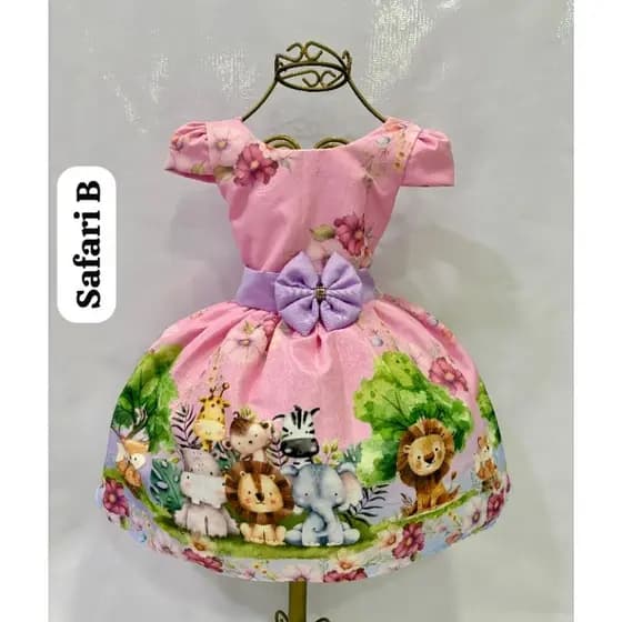 Vestido temático infantil festa aniversário Safari