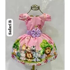 Vestido temático infantil festa aniversário Safari