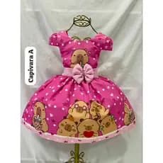 Vestido temático infantil Festa Aniversário Capivara Menina criança