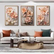 KIT 3  Quadro Decorativo Flor Lírios Rose Sala Casa Quarto Moldura  Mural De Painel Espesso WT1050