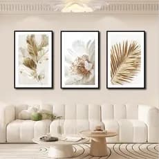 Kit 3  20x30/30x40/40x60cm Quadros Decorativos Folhagem Dourada Grande Moderno Decoração De Parede