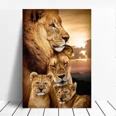Quadro Decorativo Leão Família Filhotes Mosaico Sala Quarto Escritório Hall Decoração da casa