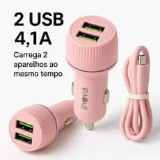 Carregador De Celular Veicular Carro Automovel Inova V8 G06-S 4.1A Turbo  Rápido 2 USB + Cabo 1M IPhone serve Android