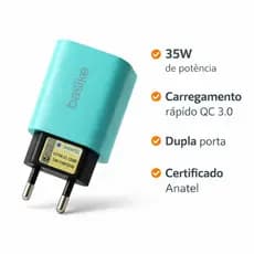 Carregador Turbo 35W GaN USB-C + USB-A Basike Original QC 3.0 Android IPhone Carga Rápida Bivolt
