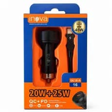 Carregador Veicular Inova 45W QC PD Turbo USB Cabo IPhone Lightning l6 Carro 12V 24V Rápido