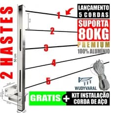 Varal de Roupa de Parede Retrátil para Sacada Até 80kg