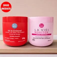 Kit Capilar Pós-Química 2x500g | Massa Redutora Novitox + Creme de Pentear Anti Frizz | Reduz Volume e Define