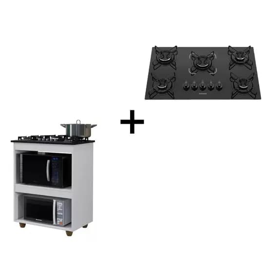 Kit Completo: Balcão Kaik + Cooktop Itatiaia Essencial 5 Bocas