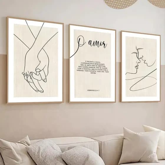 Kit 3 Quadros decorativo coríntios 13 4-7 sobre o amor biblico 40x60 sala quarto cozinha e escritorio decoraçao