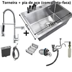 75x45cm/60x45cm Cuba Inox Escovado Quadrada Gourmet Com Acessórios