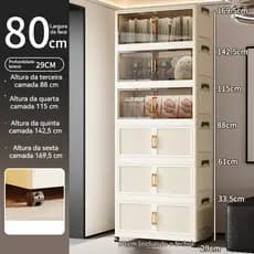 6 camadas Caixa Organizadora Armário Armazenamento Dobrável Empilhavel com Porta Rodinhas Multiuso Tamanhos Diversos