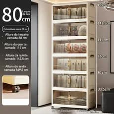 6 camadas 80cm caixa organizadora armario armazenamento dobrável empilhavel com porta rodinhas multiuso 2 portas
