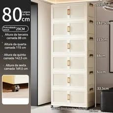 6 camadas 80cm Dobrável Armário Organizador Empilhável com Rodas Multifuncional e Duas Portas Magnétic
