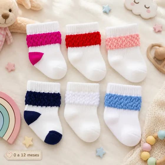 Kit 06 Pares de Meias Bebê RN Recém Nascido Infantil ( 0-12 Meses) Enxoval Maternidade Menino Menina