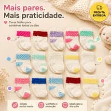 Kit 12 Pares Meias Para Bebê Recém Nascido Baby (0-12 meses) Menino Menina Meia RN (03 e 06 Pares)