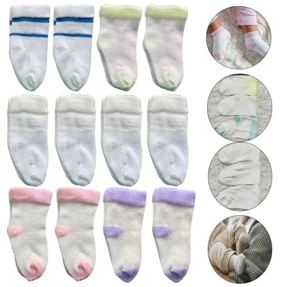 Kit 24 Pares de Meias Bebê Infantil RN Recém Nascido (0 a 12) Meses Menino Menina (12 Pares)