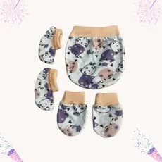 kit touca , luvas e sapatinho 3 Peças Bebê 0-12 Meses Menina (Estampado)