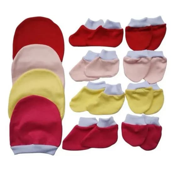 Kit Conjunto Touca + Par Luva + Par Sapatinho Bebê Recém Nascido Infantil Maternidade (0 a 10 meses) Menino Menina