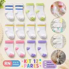 Kit 12 Pares Meias Bebê Recém Nascido Enxoval Baby Infantil (0-12 meses RN) Menino Menina (03 e 06 Pares)