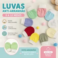 Kit Luvas para Bebê Recém Nascido Infantil (Kit 03 e 06 Pares) Menino Menina Malha 100% Algodão (0-12 Meses)