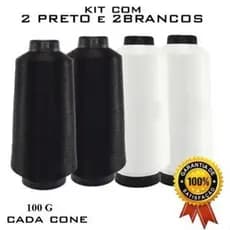 Fio Para Overlock 100% Poliéster Kit 4 Cones Branco e Preto - Wlamar - Overloque