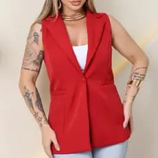 Colete Max Feminino Alfaiataria com Botão Encapado e Bolsos – Forrado e Entretelado Elegante Longo