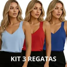 Kit Regatas Femininas Alça Larga Lisa Verão Com Decote Em V No Tecido Viscolinho Elegante Casual