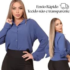 Camisa Camisete Feminina Elegante  Manga Longa 3/4 Duna Premium Colarinho Para Inverno Estilosa