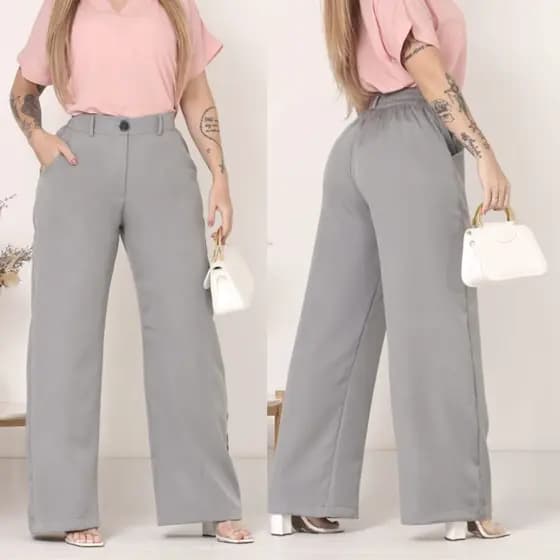 Calça Pantalona Feminina Alfaiataria Premium Luxo Cintura Alta  Com Bolsos Outono Inverno Promoção