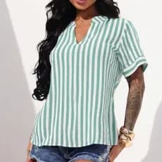Blusa Feminina Elegante Decote V Viscolinho Premium Confortável Moda Evangélica Verão