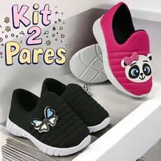 Kit 2 Pares Tênis Infantil Feminino Menina Casual Preto e rosa bebe calce facil