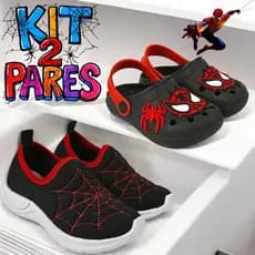Kit 2 Pares, Homem Aranha ,Tenis calce Facil + Babuche Menino
