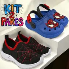 Kit 2 Pares, Tenis Calce Facil Aranha + Babuche Menino