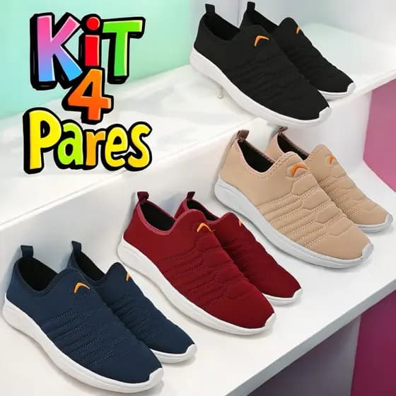 KIT 4 PARES TENIS CALCE FACIL ADULTO FEMININO CONFORTAVEL