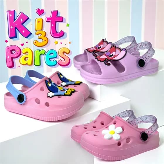 KIT 3 PARES BABUCHE INFANTIL MENINA PERSONALIZADO
