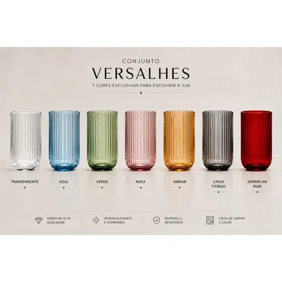Jogo com 6 Copos De Vidro 460ml Versalhes Canelado