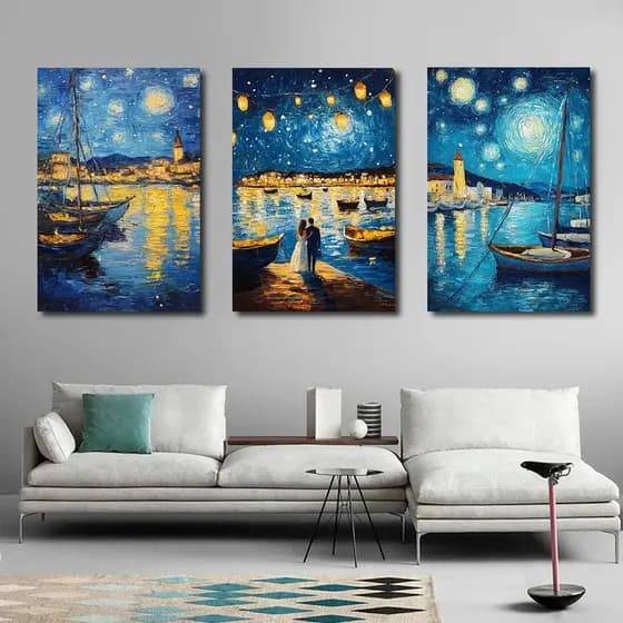 Quadros Decorativos Casal Starry Sky Coastal Home Decoration Pendurado no Quarto Sala de Estar Banheiro Mural