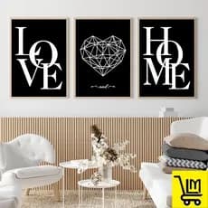 Quadros Decorativos Preto e Branco Amor e Casa Sala de Estar Quarto Escritório Pintura Decorativa de Parede