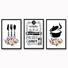 Kit 3 Quadros Decorativos Placas Cozinha Restaurante Gourmet Decoração de parede para sala de estar e quarto
