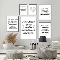 Quadros Decorativos Frases inspiradoras pintura minimalista em preto e branco sala de estar quarto moldura decorativa
