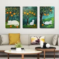 Quadros Decorativos Gatinho com Laranjeira Decoração de Casa Quarto Sala de Estar Banheiro Arte de Parede