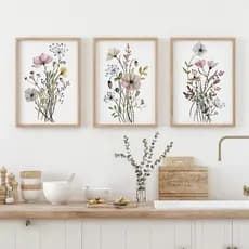 KIT3 Quadros decorativos Folha de Flor Abstrata MDF Sala de Estar Quarto Decoração de Parede